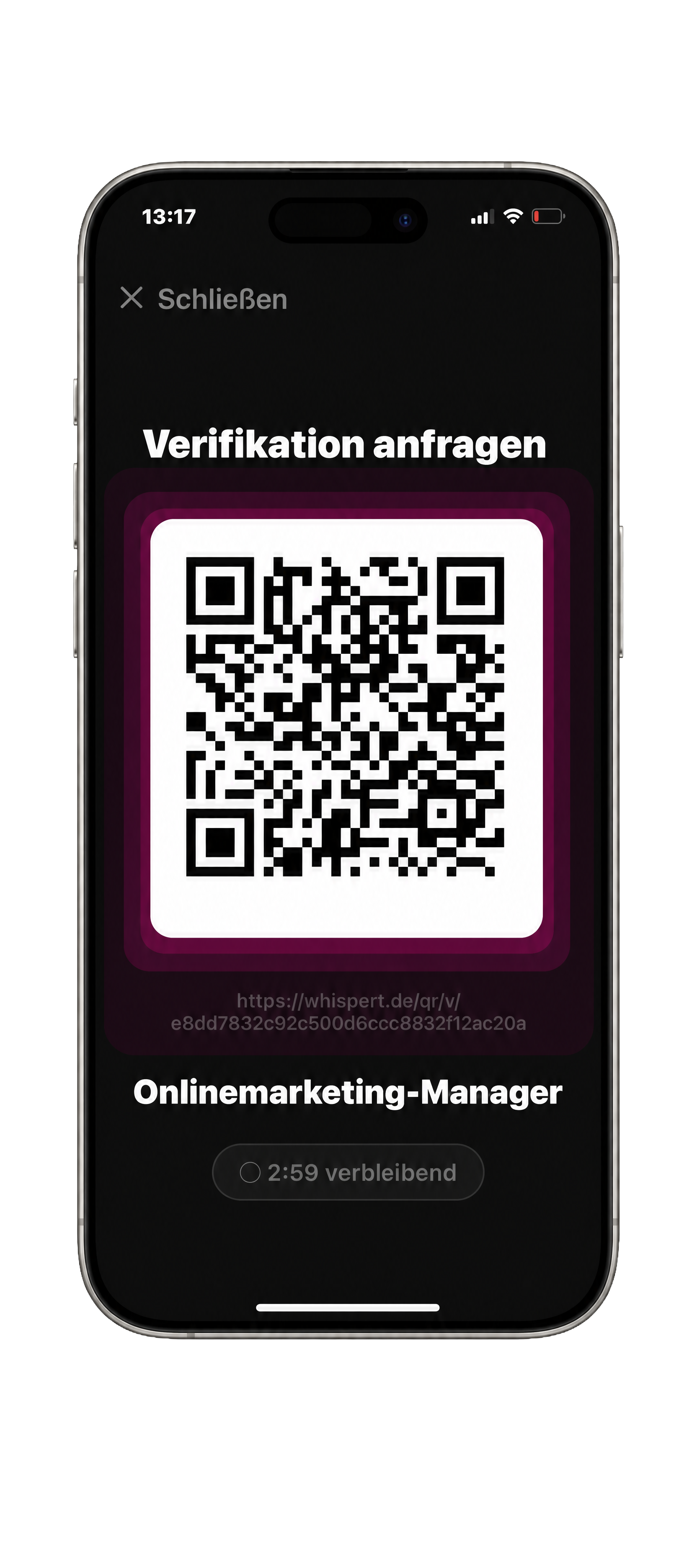 Whispert App QR-Code für Verifikation.